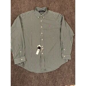 NWT Ralph Lauren Green Striped Button Down Shirt Cotton Men's Custom Fit Size XL